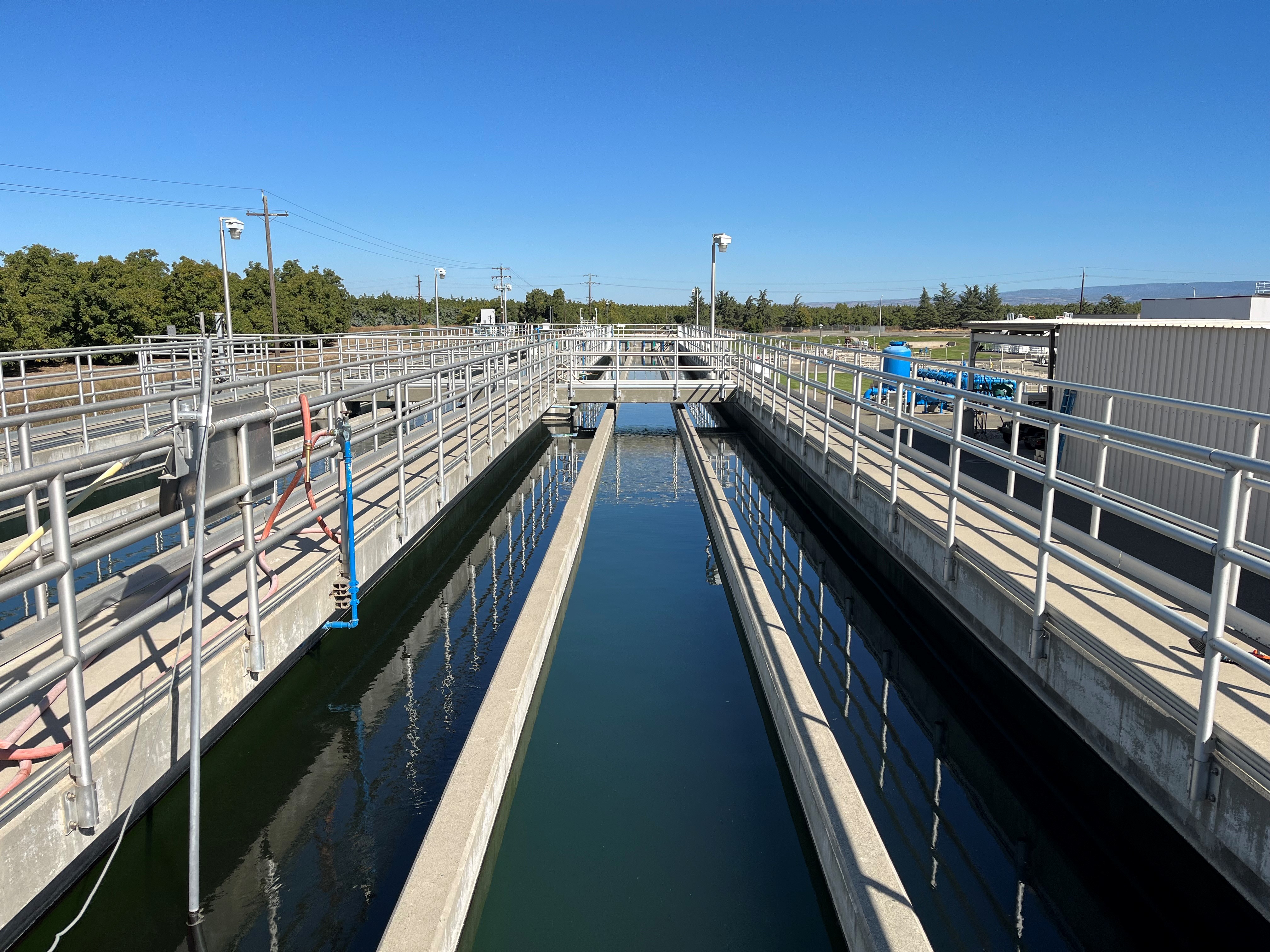 Photo of chlorine contact basins at wastewater control plant.