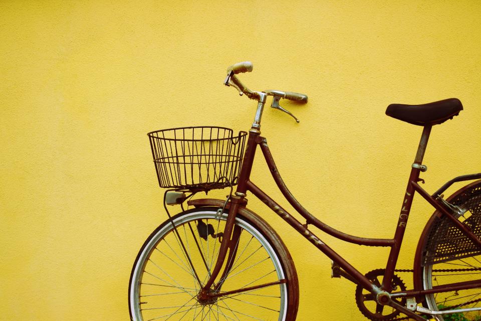 bike leaning on wall
