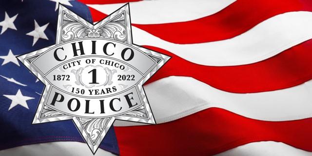 Chico Police Badge with American flag background